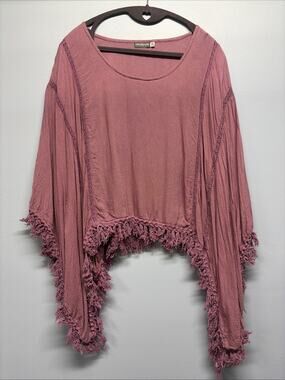 Earthbound Bohemian BOHO Hippie Chick Fringe Blouse One Size Mauve Pink OS